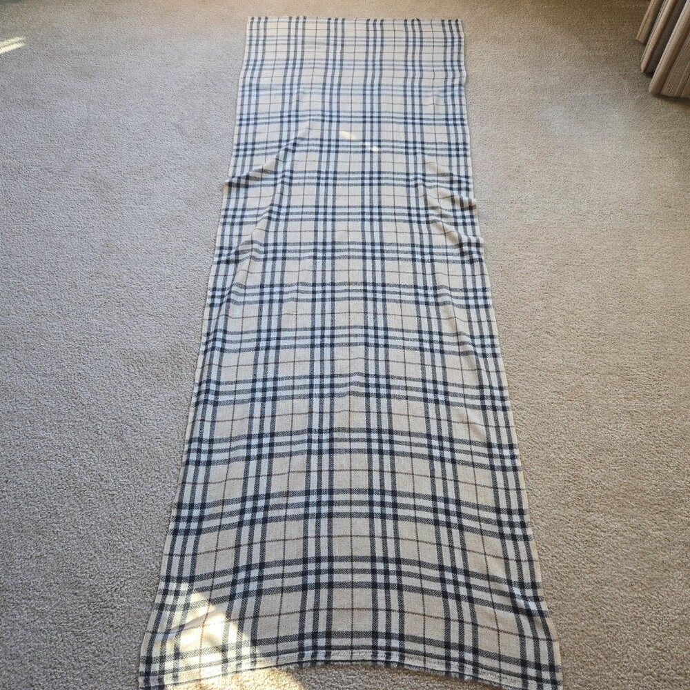 NWOT Cashmere Scarf Tan Plaid Nepal Open Weave Detail at Ends - Picture 8 of 13